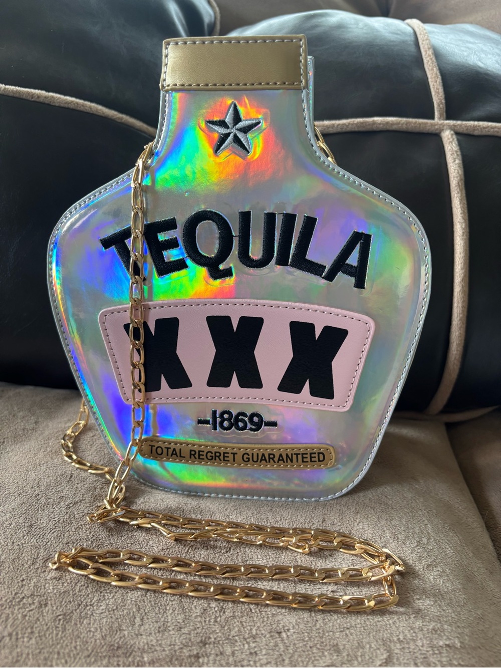 Holographic 'Tequila XXX' Novelty Crossbody Bag